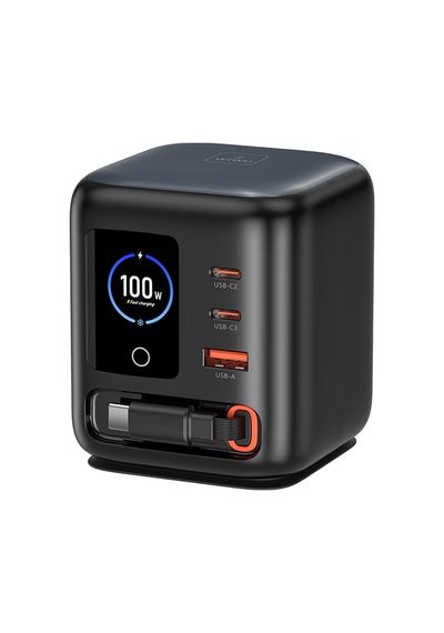 Wiwu Wi-g039 Gan Teknolojili Type-c Kablolu 4 Portlu Masaüstü Çoklu Şarj İstasyonu 100w Siyah