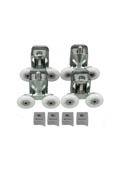 Metal Gövdeli Duşakabin Tekerlek Takımı 2 Alt 2 Üst Teker Rulmanı 24 Mm Açık Siyah