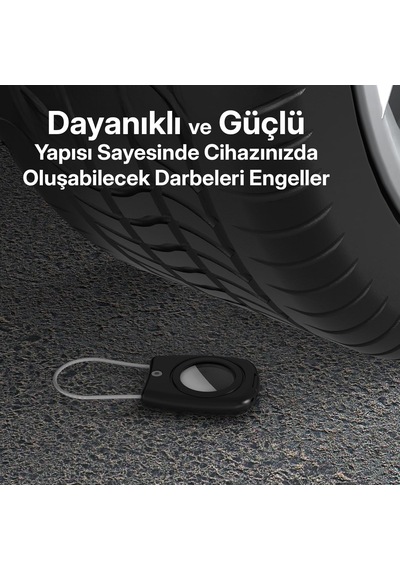 Airtag İçin Darbeye Karşı Dayanıklı Ve Kaybolmaya Karşı Güvenli Metal Halat İle Asılabilir Kılıf Beyaz