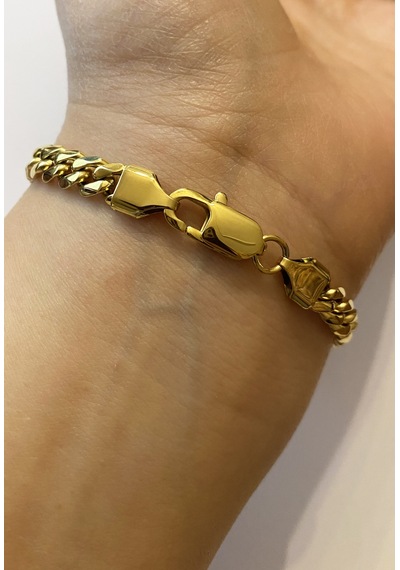 Erkek 6 Mm Zincir Çelik Bileklik Gold