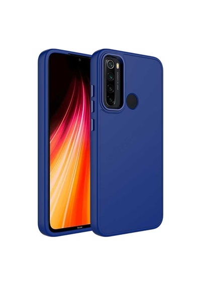 Xiaomi Redmi Note 8 Kılıf Metal Çerçeve Ve Buton Tasarımlı Silikon Zore Luna Kapak Lacivert
