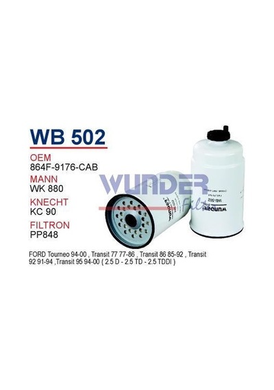 WUNDER WB502 Mazot Filtre Transit T-15 2,5D 87-99 Wk880 Fn0237