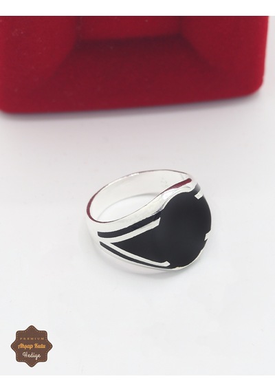 Siyah Çizgili Oval Model 925 Ayar Gümüş Erkek Yüzük 201025448