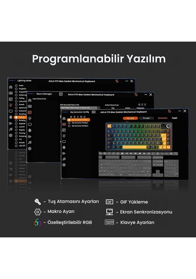 Aula F75 Max Mekanik Gaming Oyuncu Klavyesi Tkl Rgb Graywood V4 Switch Kablosuz Makrolu Hot Swap Türkçe Q Siyah 10334604