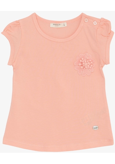 Breeze Kız Bebek Tişört Çiçek Nakışlı 9 Ay-3 Yaş, Somon Somon