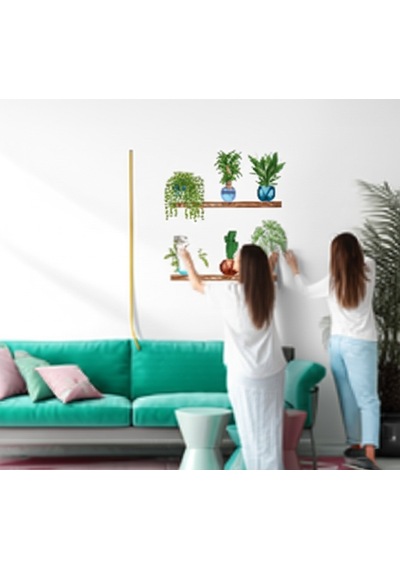 Tropikal Bitkiler Duvar Stickerı 10 Adet 90x35cm Pvc Malzeme Yeşil