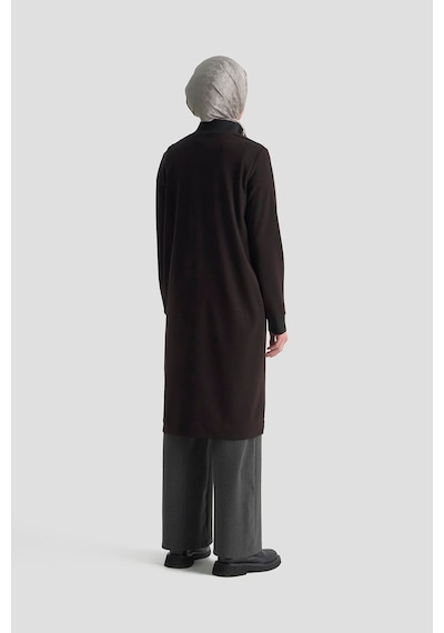 Armine Trend Kolları Ve Yakası Ribanalı Yarım Fermuarlı Crep Tunik Siyah 25kt456 Siyah