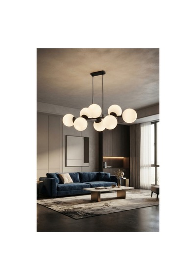 Cross 8'li Siyah Beyaz Glop Camlı Modern Sarkıt Avize Oturma Odası Salon Siyah-beyaz Siyah-beyaz