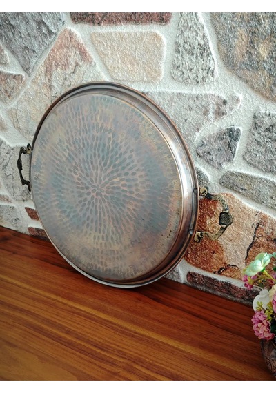 Moda Bakır Bakır Vintage Tepsi 40 Cm Metalik