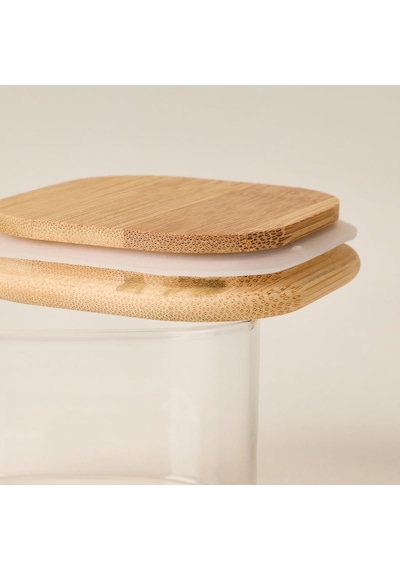 Bambu Kapaklı Cam Kase - Şeffaf - 8x8x6 Cm Çok Renkli