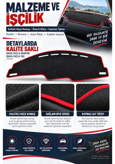 Trobus Toyota Yaris 2005-2013 3d Torpido Koruma Kılıfı - Kırmızı Biye