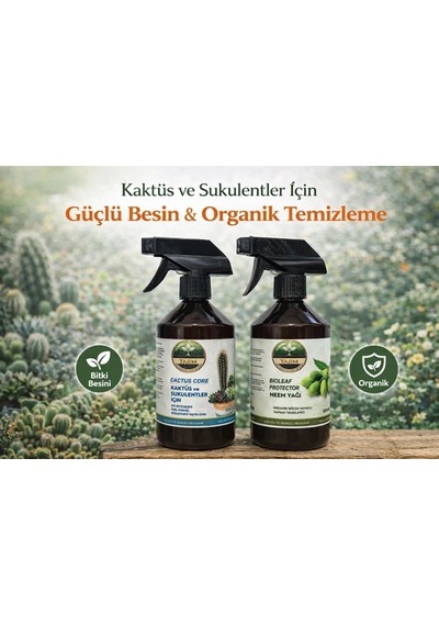 Cactus Core Sprey Kaktüs Sukulent Bitki Besini Ve Bioleaf Protector Sprey Neem Yağı İkili Bakım Seti 1 L