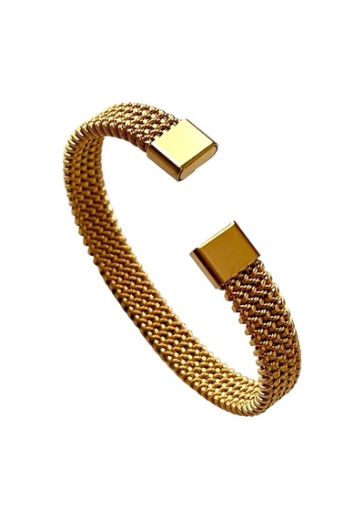 Tamamı Çelik Yarım Ay Şeklinde Gold Çelik Unisex Bileklik