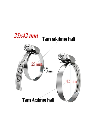 Paslanmaz Çelik Hortum Boru Tesisat Kelepçesi 5 Adet 25x40 MM