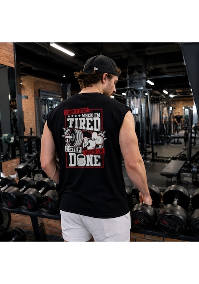 Urbantrendstore Baskılı Premium Sporcu Atleti Gym Tişört %100 Pamuklu Açık Siyah