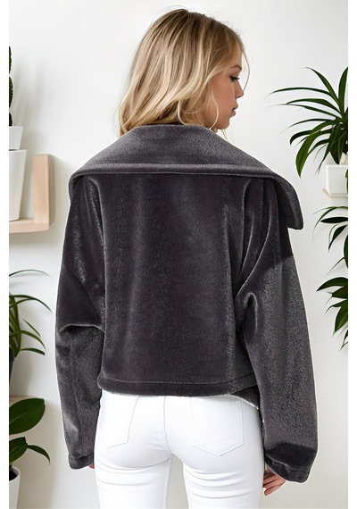 Hiramir Kadın Oversize Yarasa Kol Kısa Mont Füme Ks2534 Füme