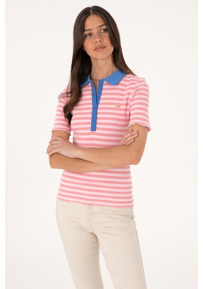 U.S. Polo Assn. Kadın Pembe Çizgili Polo Yaka Tişört 50306031-VR041