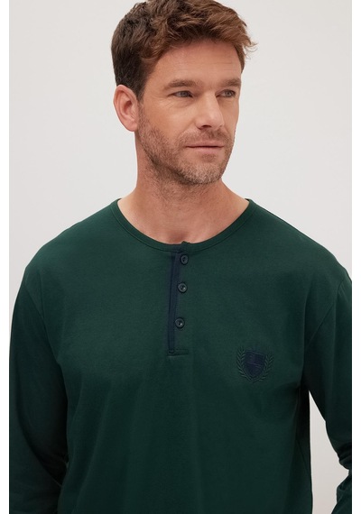 Tudors Erkek Standart Fit Normal Kesim %100 Pamuk Bisiklet Yaka Beli Lastikli Lacivert Pijama Takımı-37945 Lacivert