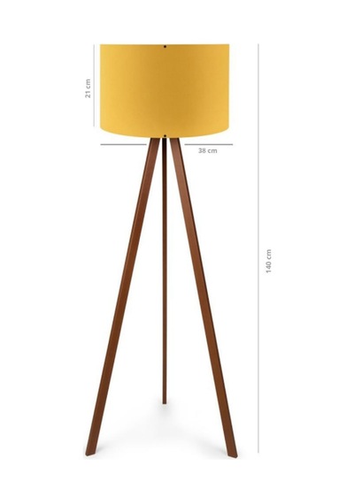 Pratik Tripod Lambader Ve İki Adet Ahşap Üç Ayaklı Abajur Ceyiz Seti Sarı Kumaş