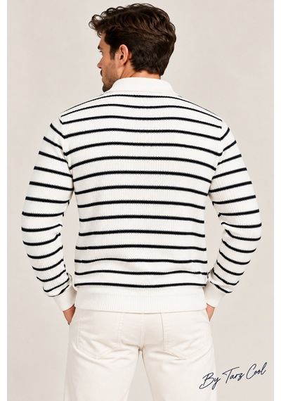 Cool Tarz Erkek Çizgili Polo Yaka Triko Kazak Slim Fit Uzun Kollu Pamuk Akrilik Karışımlı Beyaz Beyaz Cool Tarz Erkek Çizgili Polo Yaka Triko Kazak Slim Fit Uzun Kollu Pamuk Akrilik Karışımlı Beyaz Beyaz