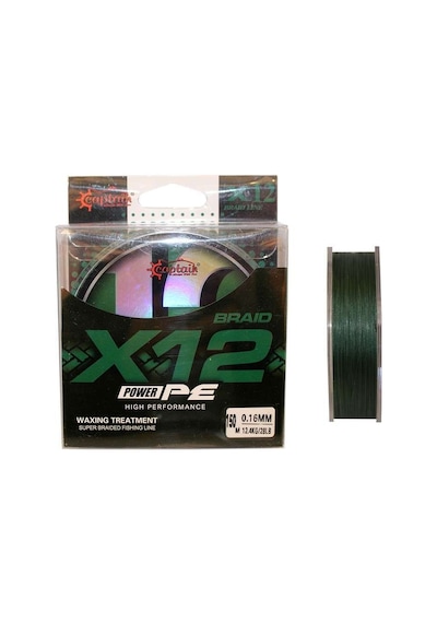 Captain X12 Power Pe 12 Örgü Spin İp Misina 150mt Dark Green Standart - 0.16 Mm