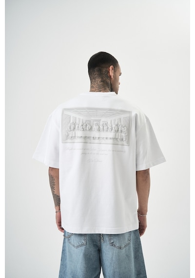 Respire Erkek Da Vinci Baskılı Oversize T-shirt Beyaz