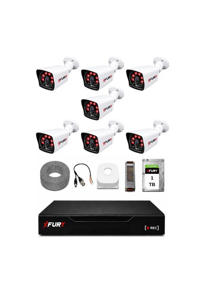 Fury 7 Kameralı Güvenlik Kamera Seti 2mp 1080p Full Hd 6 Atom Led Gece Görüşlü 1 Tb Hdd 5525