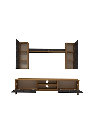 Decoraktiv Eko 7 Mdf Dvd Krom Ayaklı Tv Ünitesi Tv Sehpası Pera - Siyah Mermer