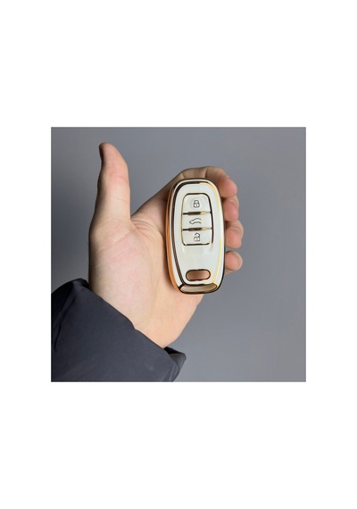 Audi Smart - A4 - A5 - Q5 - A6 - A7 - A8 - 3 Buton Nano Silikon Kılıflı Beyaz