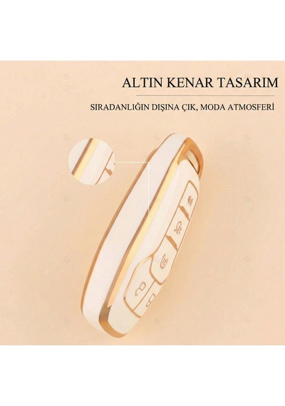 Ford Fusion Mondeo Explorer Mustang F150 Uyumlu Gold Kenar Tpu Anahtar Kılıfı Mavi