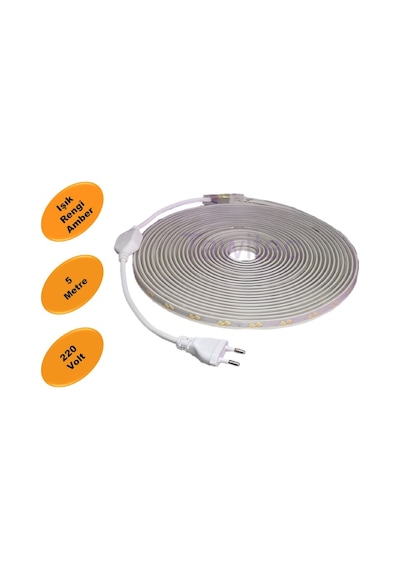 HORTUM ŞERİT LED 220 VOLT  SU GEÇİRMEZ FİŞ DAHİL 5 METRE AMBER