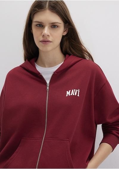 Mavi - Mavi Logo Baskılı Kapüşonlu Fermuarlı Bordo Sweatshirt 1s10178-85493 Bordo