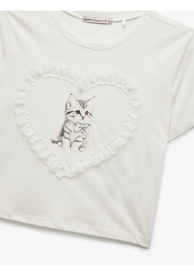 Koton Pamuklu Kısa Kollu Bisiklet Yaka Dantel Detaylı Kalpli Kedi Baskılı Kısa Tişört Pijama Üstü Beyaz Desenli 5slk40187mk Beyaz Desenli Koton Pamuklu Kısa Kollu Bisiklet Yaka Dantel Detaylı Kalpli Kedi Baskılı Kısa Tişört Pijama Üstü Beyaz Desenli 5slk40187mk Beyaz Desenli