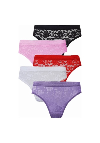 5Li Kadın Dantelli Bikini Külot Pamuklu Arkası Düz