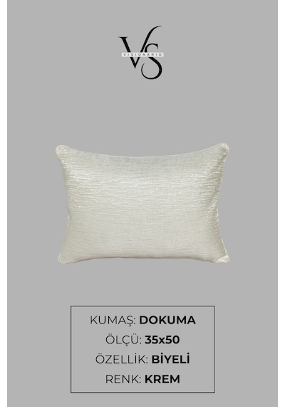 Kırlent Kılıfı Çizgili Desenli Jakarlı Dokuma Kumaş 2'li 45x45 Ve 35x50 Çift Taraflı Biyeli Krem