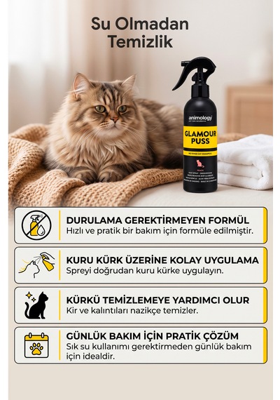 Animology Glamour Puss No Rinse Durulamasız Sprey Kedi Şampuanı 250 Ml - Şeftali Kokulu
