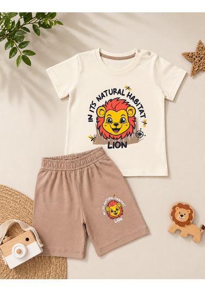 Durukoza Erkek Bebek Aslan Baskılı Şortlu Takım %100 Pamuk Yazlık Omuz Düğmeli Açık Kahverengi Durukoza Erkek Bebek Aslan Baskılı Şortlu Takım %100 Pamuk Yazlık Omuz Düğmeli Açık Kahverengi
