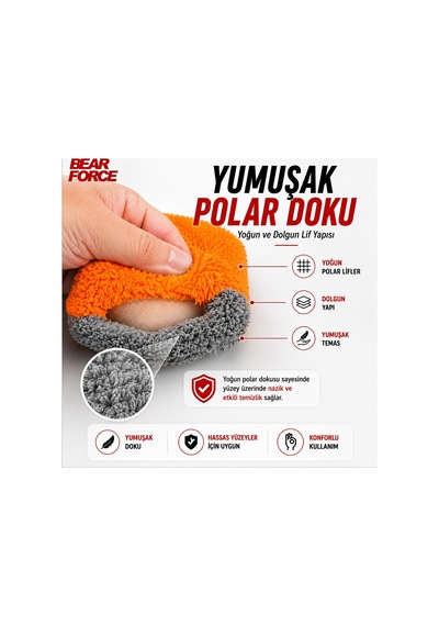 Robeve Bear Force Mikrofiber Polar Araç Yıkama Eldiveni 5 Parmaklı Çift Taraflı Oto Yıkama Eldiveni, Yüksek Su Emici Polar Mikrofiber Temizlik Eldiveni, Çiziksiz Ve Iz Bırakmayan Araç Bakım Eldiveni