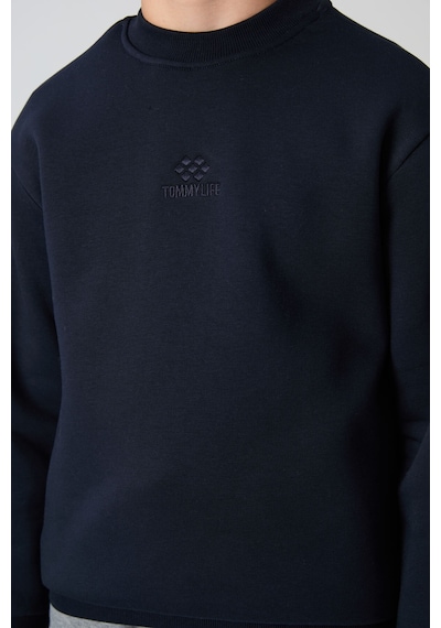 Tommylife Tommy Life Lacivert Pamuklu Kalın İçi Tüylü Yumuşak Dokulu Standart Fit Nakışlı Erkek Çocuk Sweatshirt - 11232 Lacivert