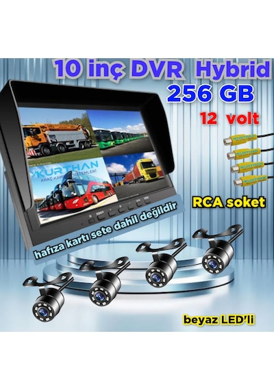 Dvr Hybrid 10'' Ekran Ve 4 Ad Beyaz Ledli Kelebek Kamera Seti 12v