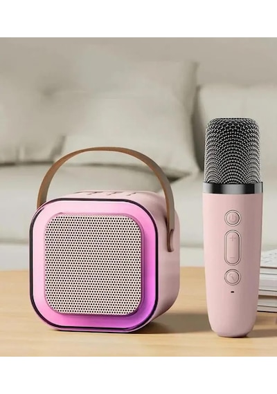 Coverzone Kablosuz Mikrofonlu Karaoke Makinesi Taşınabilir Bluetooth Hoparlör Seti Bas Tiz Ayarlı Retro Karaoke Hoparlör Yetişkinler Ve Çocuklar İçin Hafıza Kartı Ve Usb 10x10x6cm Çiftli K12 -pembe