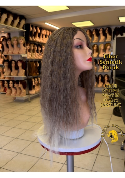 Afro Su Dalgası Peruk Fiber Sentetik Küllü Kumral Platin Ombre