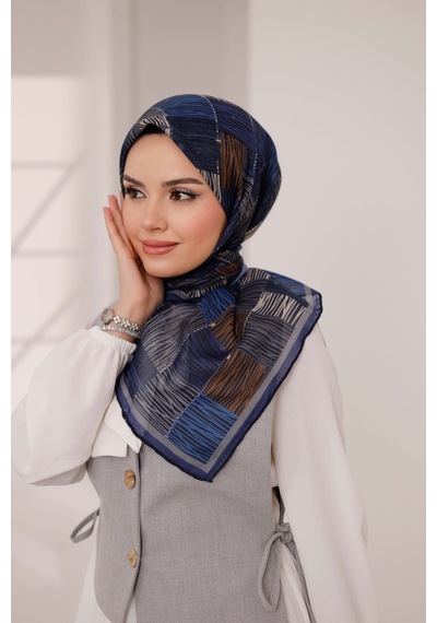 Mimiyum Nota Desen Soft Eşarp Lacivert
