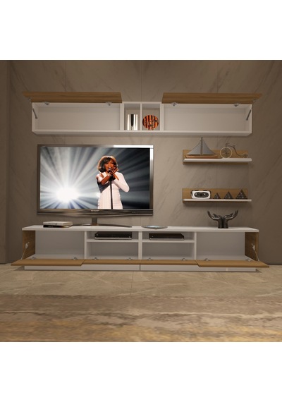 Decoraktiv Trendstyle 5220s Mdf Tv Ünitesi Tv Sehpası - Beyaz Pera Beyaz - Meşe