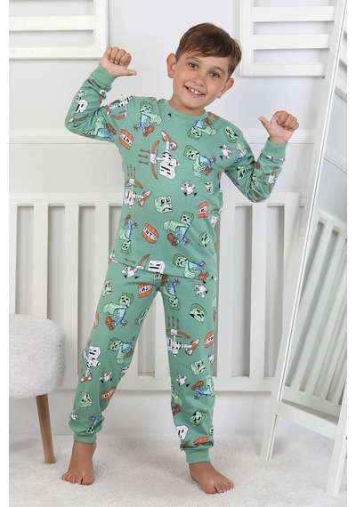 Zuzunga Computer Game Desenli Erkek Çocuk Pijama Takımı Yeşil
