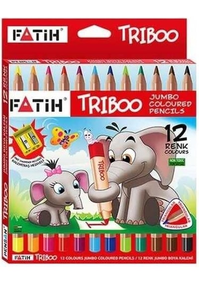 Fatih Triboo Jumbo Kuru Boya Kalem 12 Renk + Kalemtraş