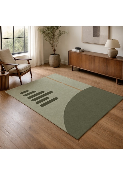 Kartela Halı Aralık Minimal Modern Halı Adaçayı Yeşili Kaymaz Taban Makinede Yıkanabilir 120x180 Cm