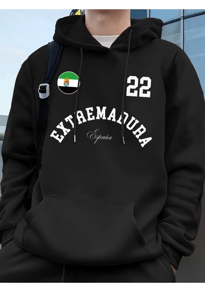 Startmore Startmoreextremadura İspanya Bayrağı Baskılı Kapüşonlu Erkek Eşofman Cepli Kazak Sportif Bol Sweatshir Siyah