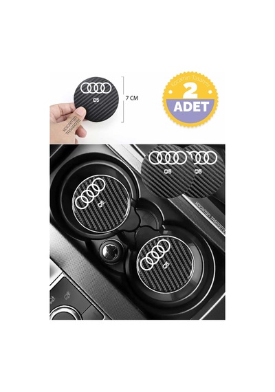 Audi Q5 Siyah Karbon Araç Bardak Altlığı Audi Logolu Q5 Özel Üretim 2 Adet 7 Cm 2 Adet