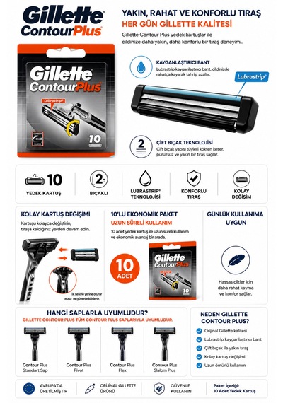Gillette Contourplus Çift Bıçaklı Tıraş Bıçağı 10 Adet